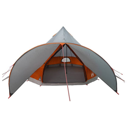 Zijaanzicht van de vidaXL Teepee Tent in grijs en oranje, met open ingang en ruime binnenruimte.