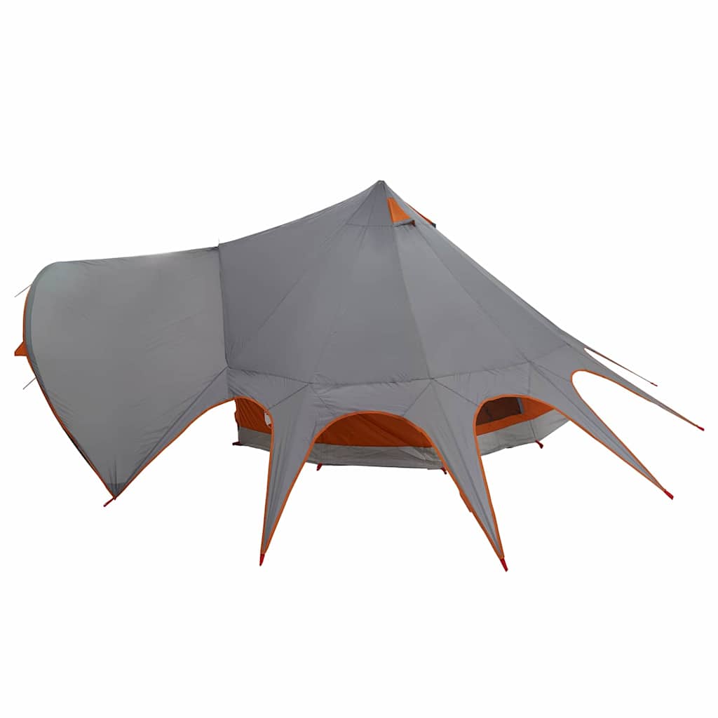 Detail van de vidaXL Teepee Tent in grijs en oranje, zijaanzicht met speelse hoeken.