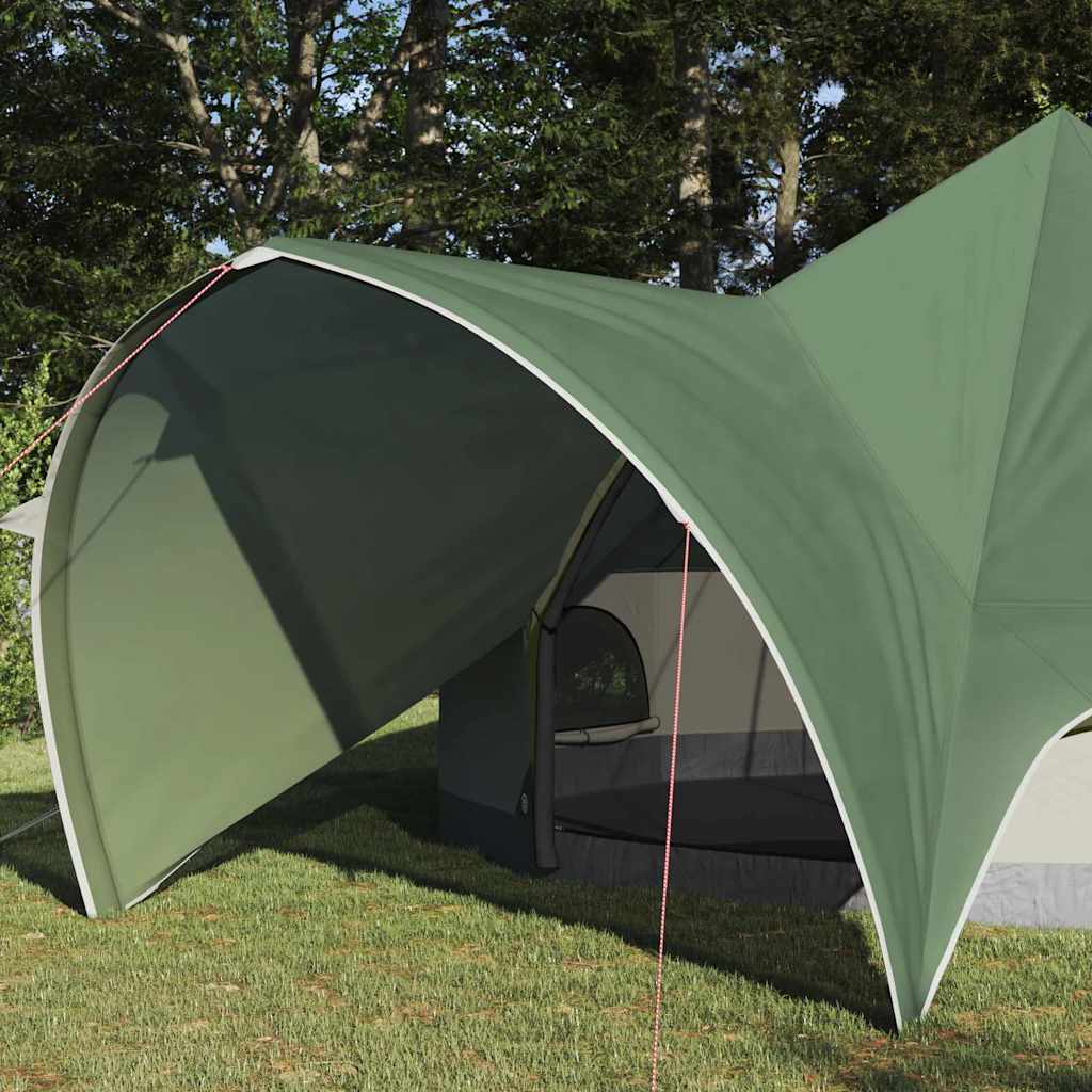 Detail van de groene vidaXL Teepee Tent met een gebogen dak en zijwand.