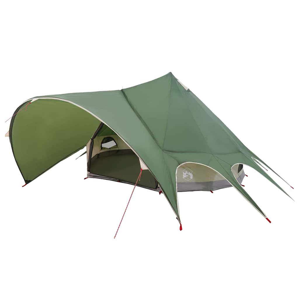 Detail van de vidaXL Teepee Tent in groen en grijs, zijaanzicht met opgezette tent.