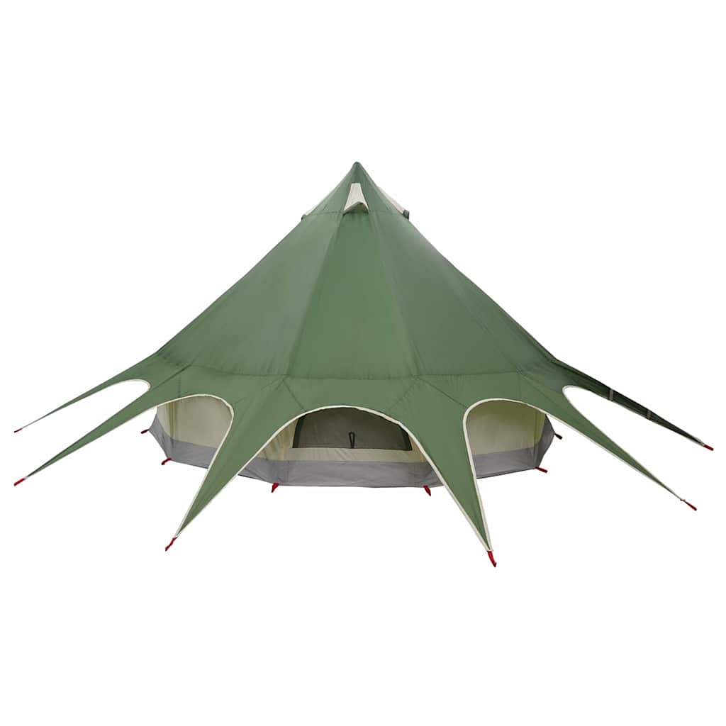 Zijaanzicht van de vidaXL Teepee Tent in groen met grijze onderrand en opvallende puntige top.