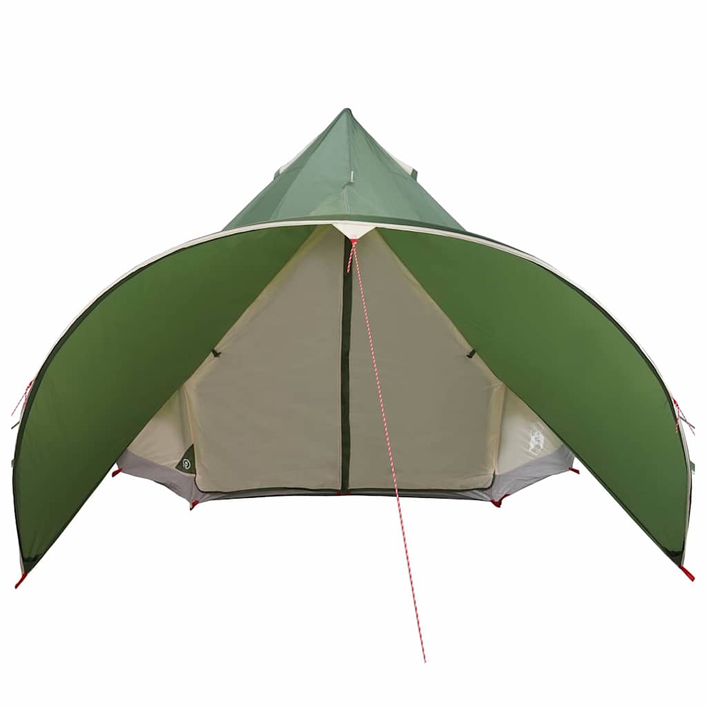 Detail van de vidaXL Teepee Tent in groen en grijs, zijaanzicht met open ingangen.