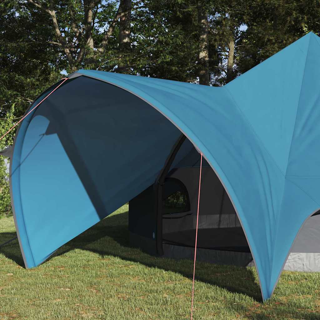 Detail van de blauwe waterdichte vidaXL Teepee Tent met een ruime ingang en zijflap.