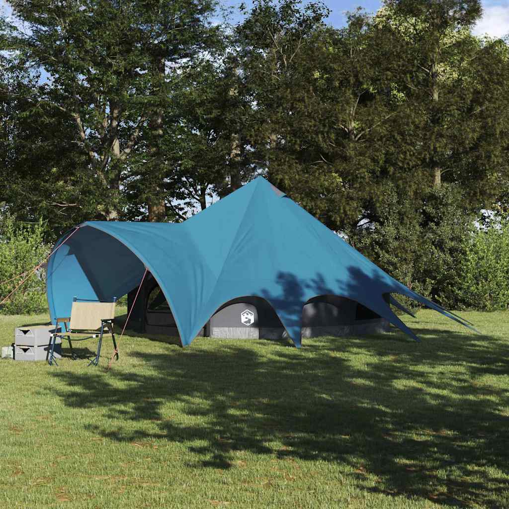Blauwe vidaXL Teepee Tent voor vijf personen, waterdicht en winddicht, in een groene omgeving.