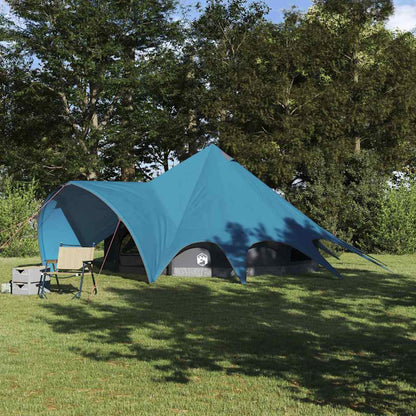 Blauwe vidaXL Teepee Tent voor vijf personen, waterdicht en winddicht, in een groene omgeving.