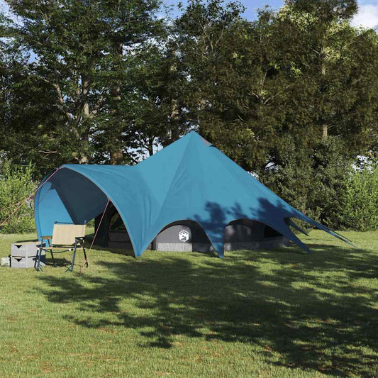 Blauwe vidaXL Teepee Tent voor vijf personen, waterdicht en winddicht, in een groene omgeving.