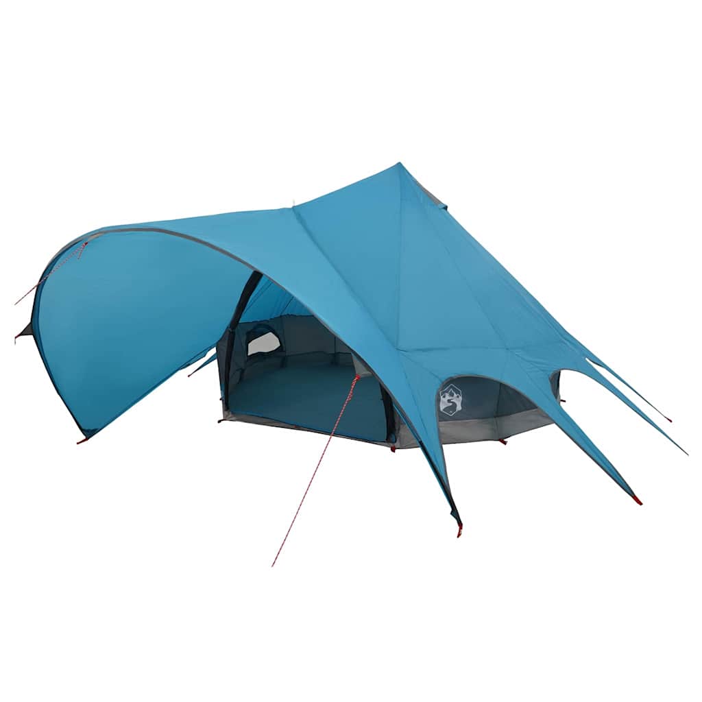 Detail van de vidaXL Teepee Tent in blauw met grijze accenten en open zijwand.