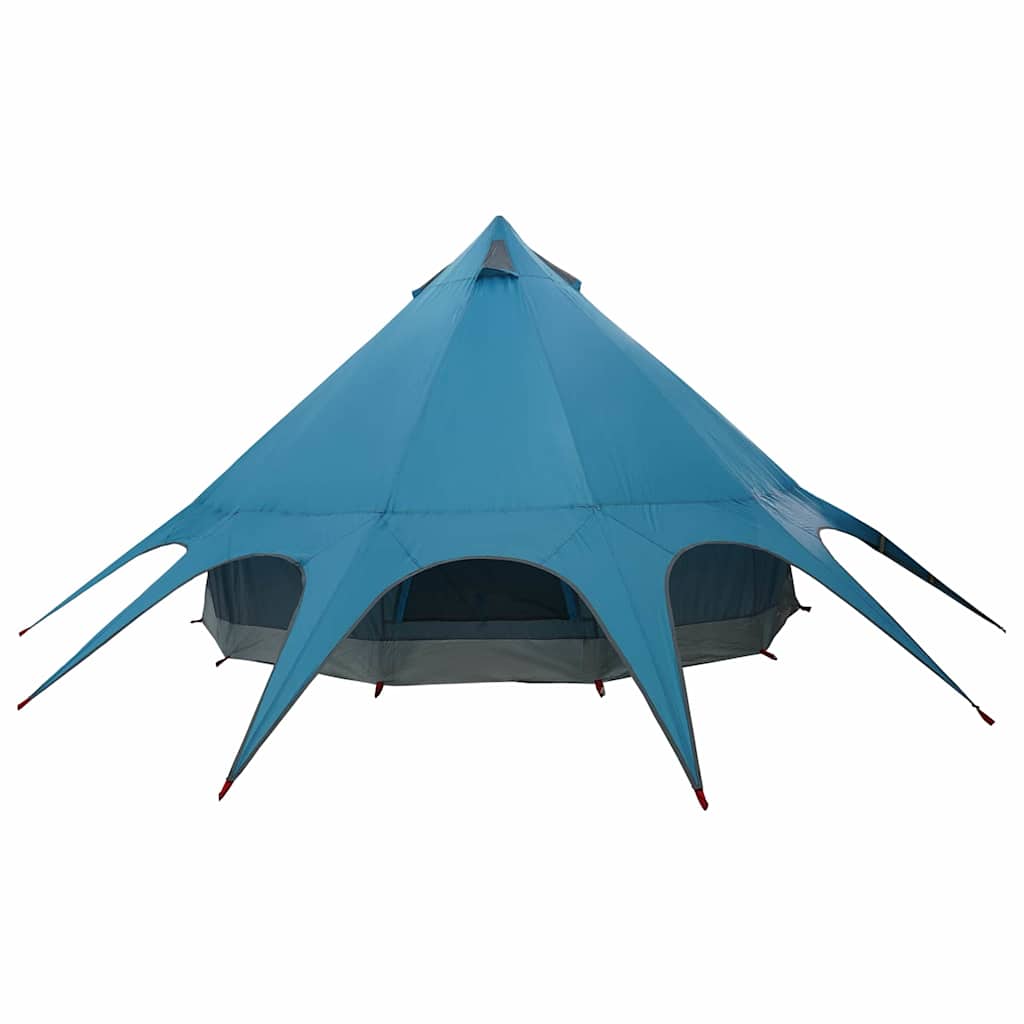 Detail van de vidaXL Teepee Tent in blauw met grijze basis en opvallende punten.