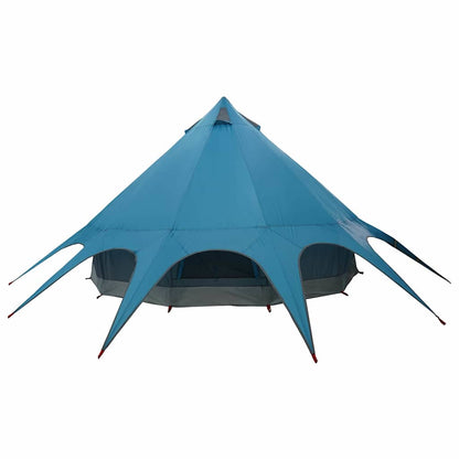 Detail van de vidaXL Teepee Tent in blauw met grijze basis en opvallende punten.
