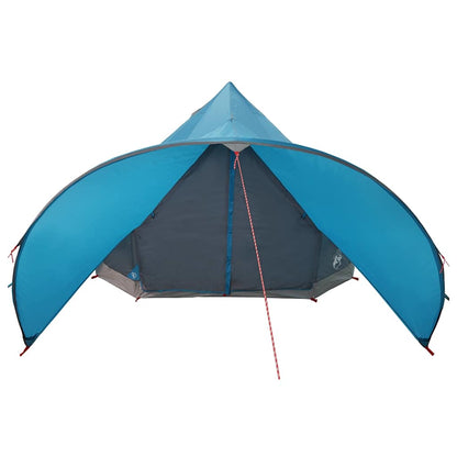 Detail van de blauwe vidaXL Teepee Tent met open ingangen en waterdichte stof.