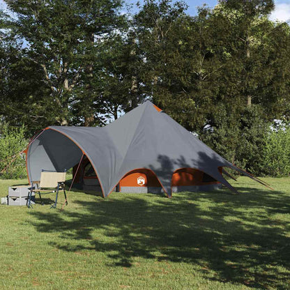 vidaXL Teepee Tent 5-Person in grijs en oranje, opgesteld in een groene omgeving.