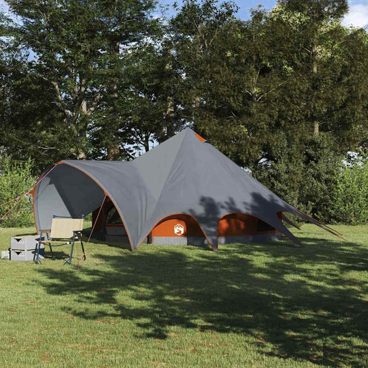 vidaXL Teepee Tent 5-Person in grijs en oranje, opgesteld in een groene omgeving.