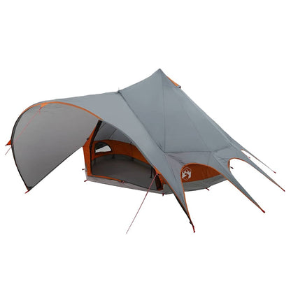Detail van de vidaXL Teepee Tent in grijs en oranje, met opvallende dakvorm en ventilatieopeningen.