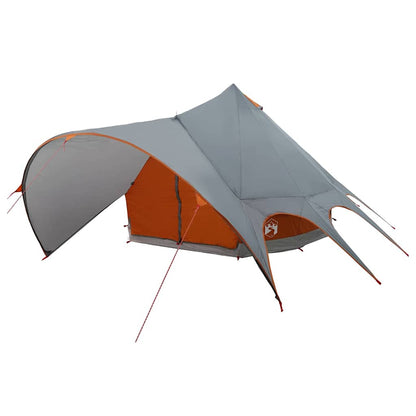 Detail van de vidaXL Teepee Tent met grijs en oranje doek, zijaanzicht met uitstaande flappen.