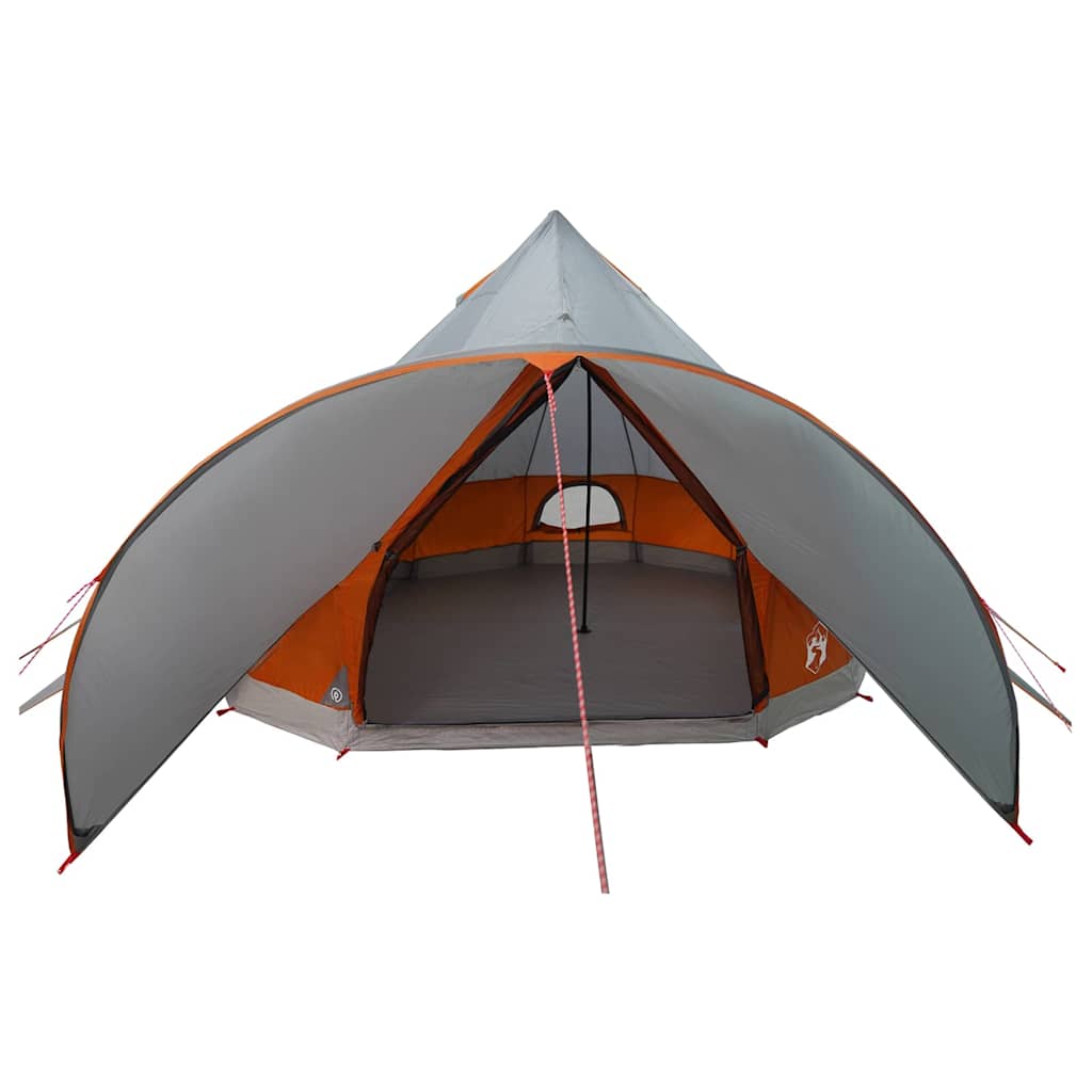 Zijaanzicht van de vidaXL Teepee Tent in grijs en oranje, met open ingang.