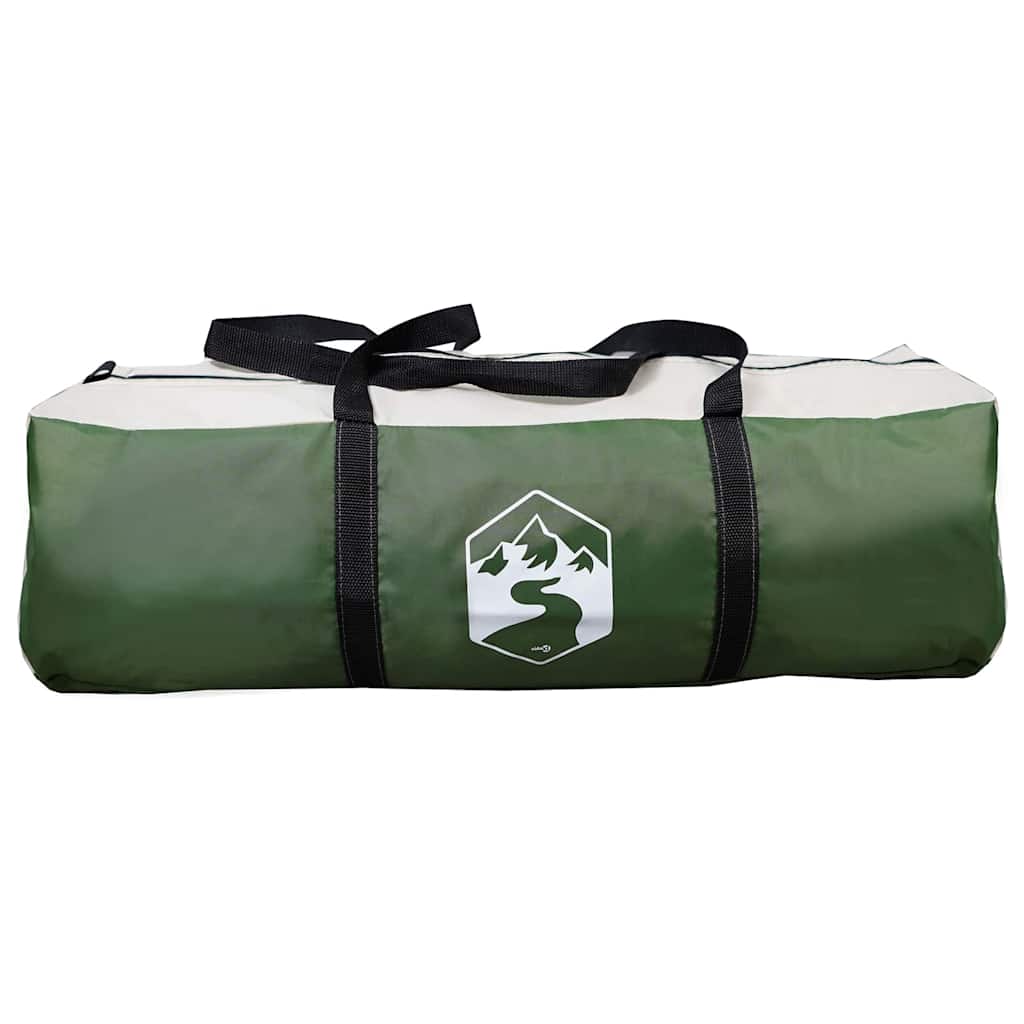 Groene vidaXL Teepee Tent opbergzak met zwarte handvatten en logo aan de zijkant.