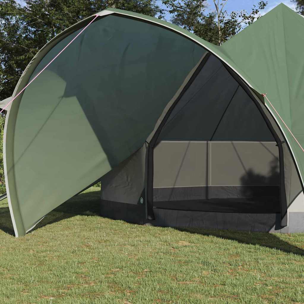 Detail van de groene vidaXL Teepee Tent met een open ingang en ventilatie.