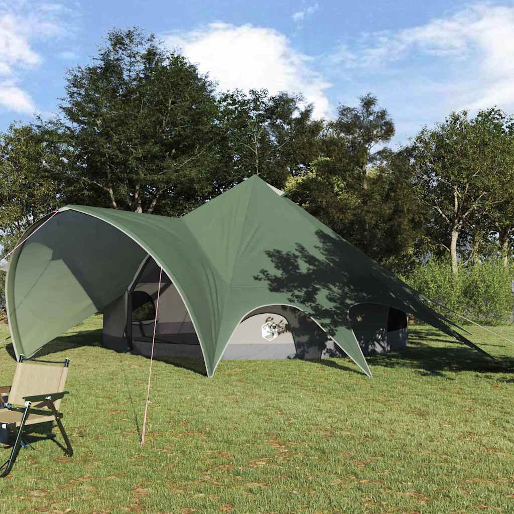 Teepee Tent vidaXL voor 7 personen in groen met grijs, waterdicht en ruim ontwerp.