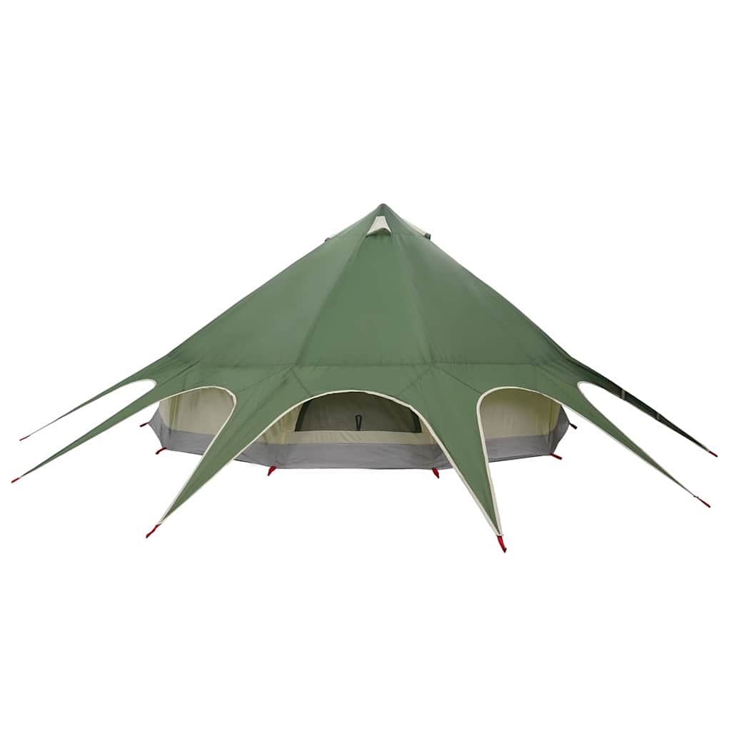 Zijaanzicht van de vidaXL Teepee Tent in groen met grijze details en opvallende punten.