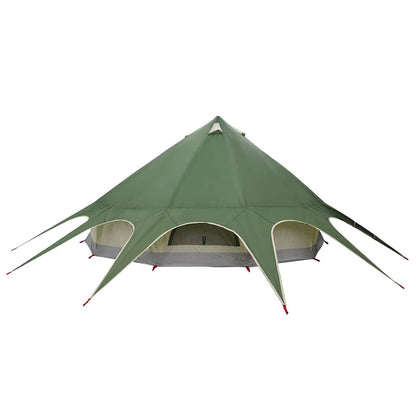 Zijaanzicht van de vidaXL Teepee Tent in groen met grijze details en opvallende punten.