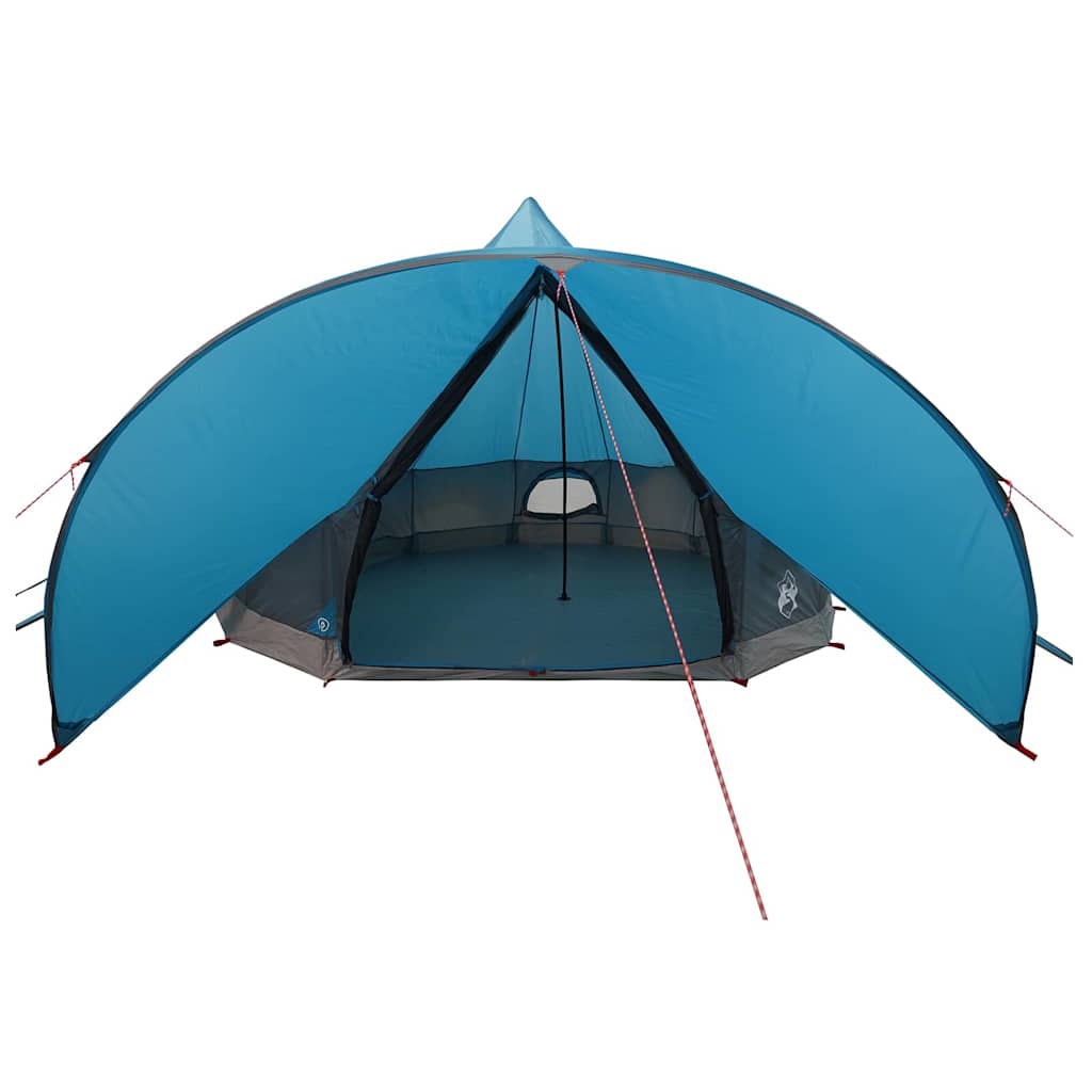 Detail van de vidaXL Teepee Tent in blauw en grijs, met open ingang en tentlijnen.