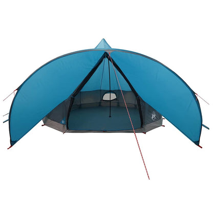 Detail van de vidaXL Teepee Tent in blauw en grijs, met open ingang en tentlijnen.