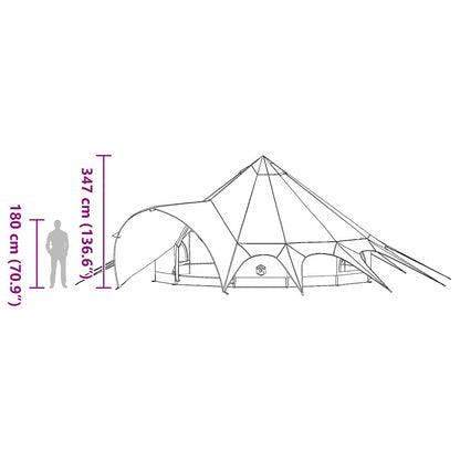 Detailweergave van de vidaXL Teepee Tent met afmetingen en zijaanzicht.