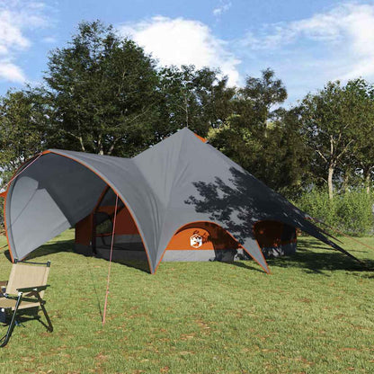 vidaXL Teepee Tent voor 7 personen in grijs en oranje, met ruime ingang en ventilatieopeningen.