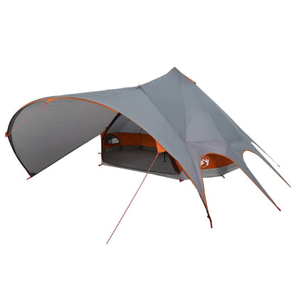 Detail van de vidaXL Teepee Tent in grijs en oranje, met gebogen dak en ingangen.