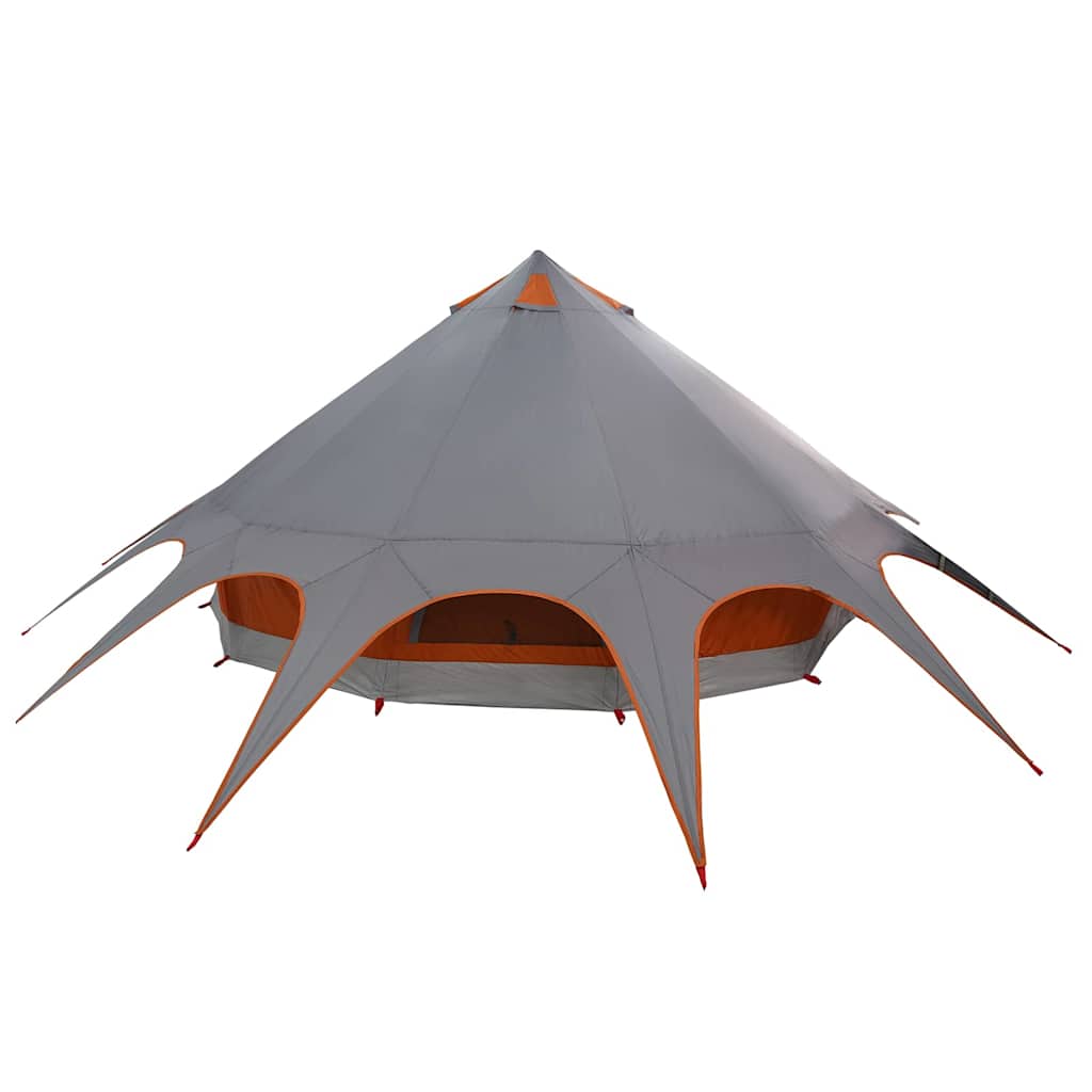 Detail van de vidaXL Teepee Tent in grijs en oranje met unieke spitse hoeken.