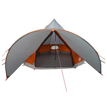 Zijaanzicht van de vidaXL Teepee Tent in grijs en oranje, met open ingang en binnenruimte.
