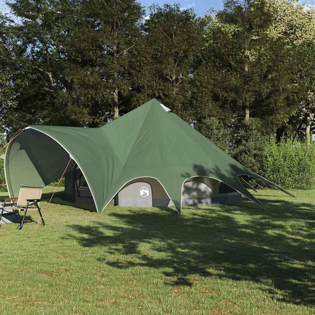 Teepee tent van vidaXL in groen, weerbestendig ontwerp, geplaatst in een groene omgeving.