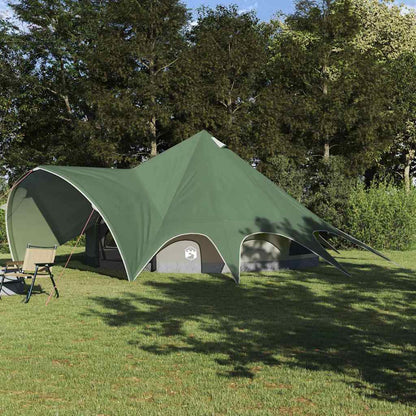 Teepee tent van vidaXL in groen, weerbestendig ontwerp, geplaatst in een groene omgeving.