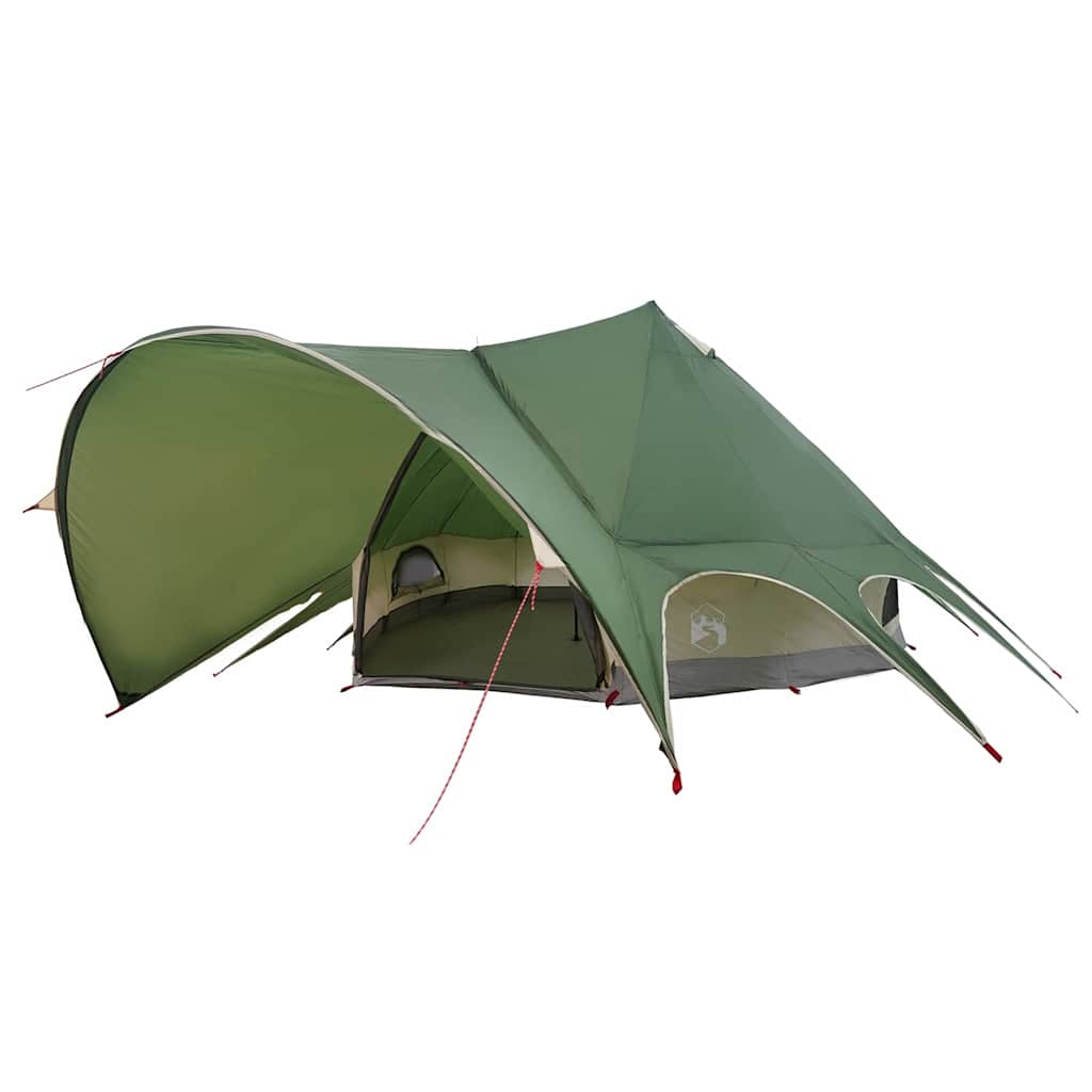 Zijaanzicht van de vidaXL Teepee Tent in groen met open ingangen en weerbestendig ontwerp.