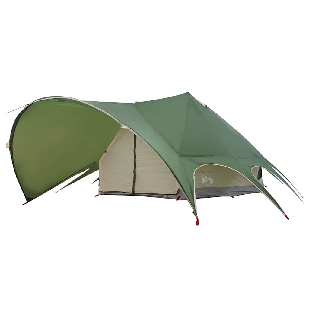 Detail van de vidaXL Teepee Tent met groene en grijze kleuren, zijaanzicht met opgezette luifel.