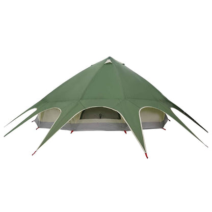Detail van de vidaXL Teepee Tent in groen met grijze randen, zijaanzicht van het dak.