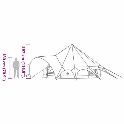 Zijaanzicht van de vidaXL Teepee Tent met afmetingen en hoogte-informatie.
