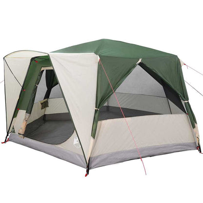 Detail van de vidaXL 7-Persoons cabine tent met groene en beige kleur, zijaanzicht.
