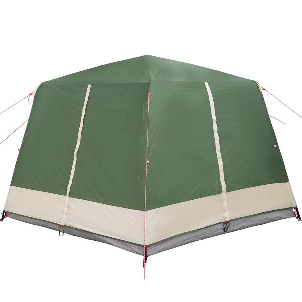 Zijaanzicht van de vidaXL Cabine Tent in groen met beige onderrand en stevige constructie.