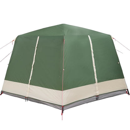 Zijaanzicht van de vidaXL Cabine Tent in groen met beige onderrand en stevige constructie.