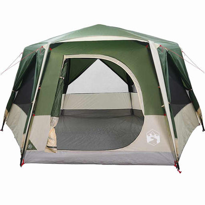 Zijaanzicht van de vidaXL 7-Persoons groene cabine tent met ruime ingang.