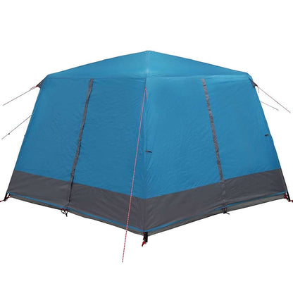 Zijaanzicht van de vidaXL 7-persoons tent in blauw met grijze accenten.