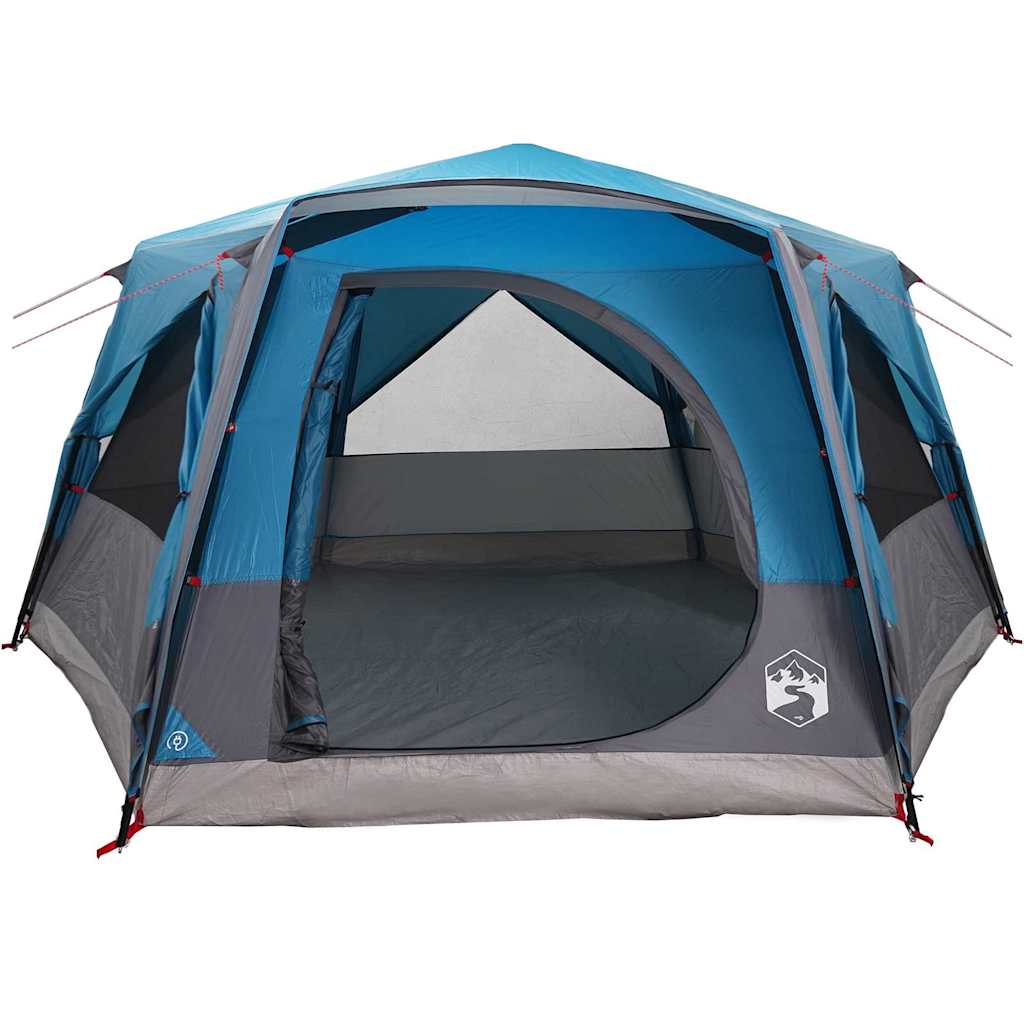 Zijaanzicht van de vidaXL 7-Persoons tent in blauw met open ingang.