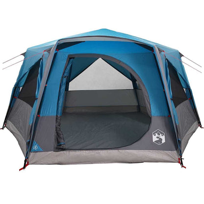 Zijaanzicht van de vidaXL 7-Persoons tent in blauw met open ingang.