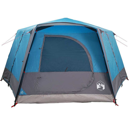 Zijaanzicht van de vidaXL Cabine Tent 7-Persoons met blauw dak en grijze onderkant.