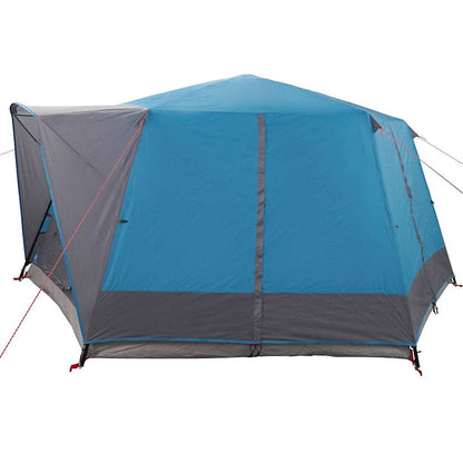 Zijaanzicht van de vidaXL Cabine Tent 7-Persoons, blauw met grijze details.
