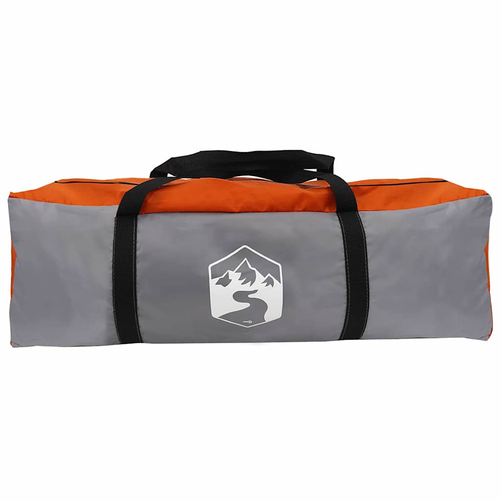 Grijze en oranje tenttas van vidaXL met handvat, voor het opbergen van de 7-persoons cabine tent.