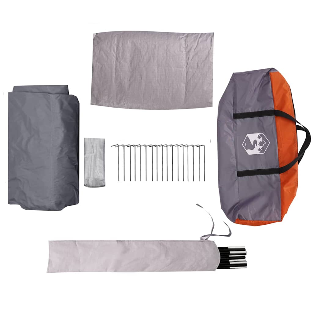 Detail van het installatiepakket van de vidaXL Cabine Tent met stokken en haringen.