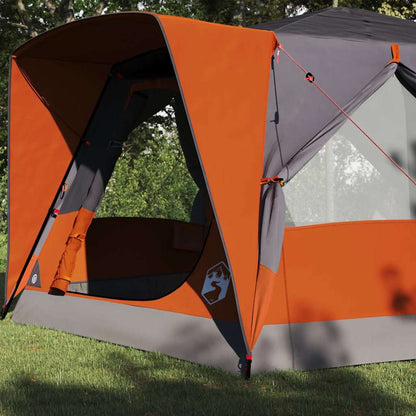 Detail van de vidaXL cabine tent met grijze en oranje kleuren, zijaanzicht van de ingang.