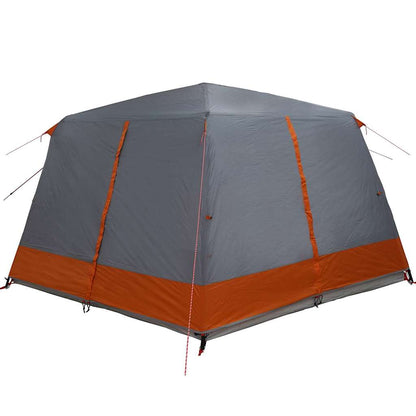 Zijaanzicht van de vidaXL Cabine Tent 7-Persoons in grijs en oranje.